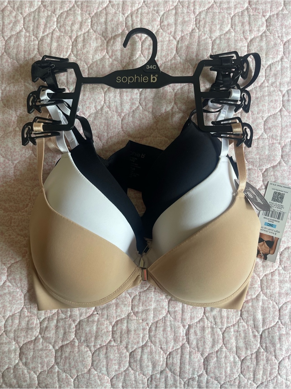 sophie b. 3-Pack Smooth T-Shirt Bras - Black, White, Nude